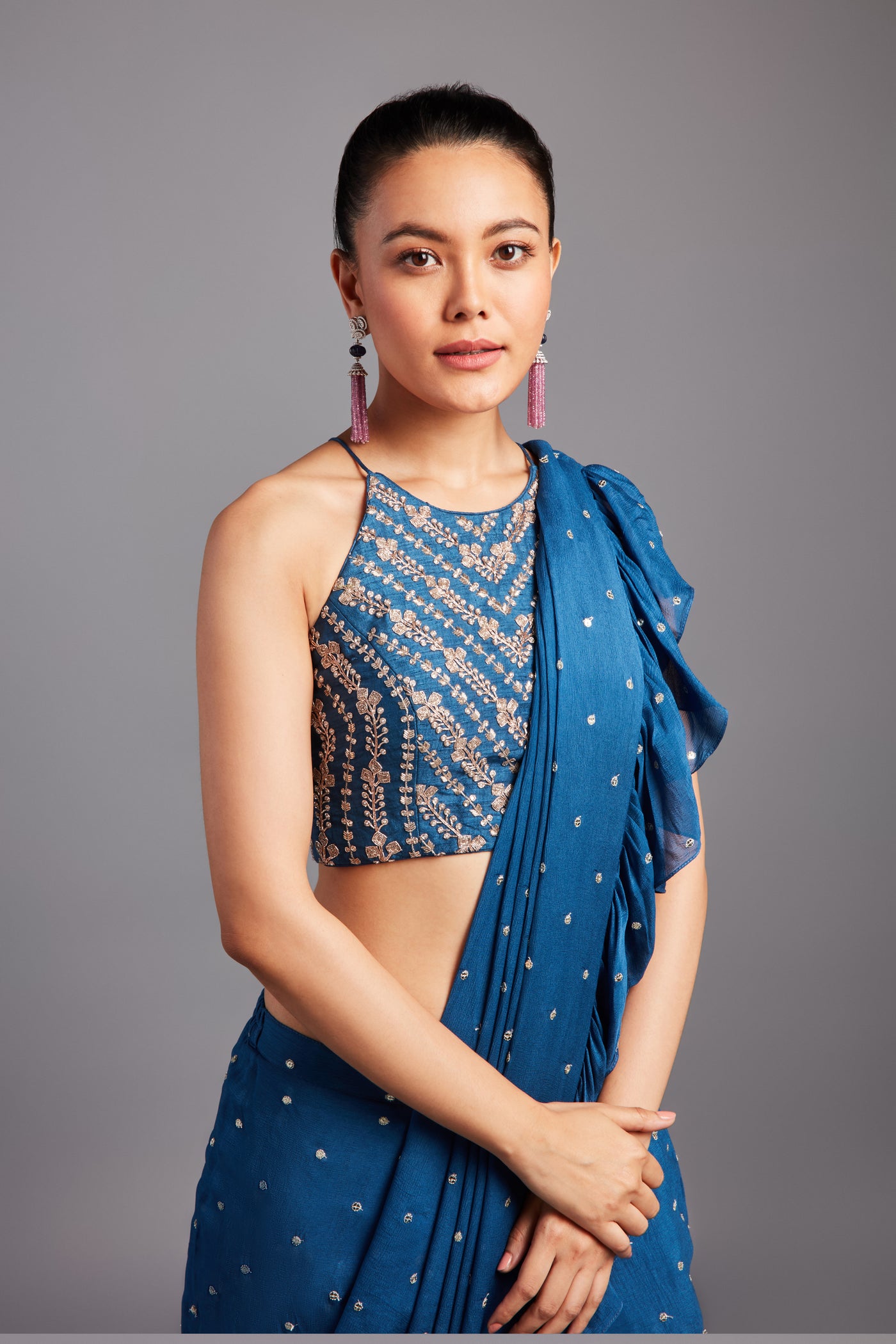 Chamee and Palak Kim Ruffle Saree indian designer wear online shopping melange singapore