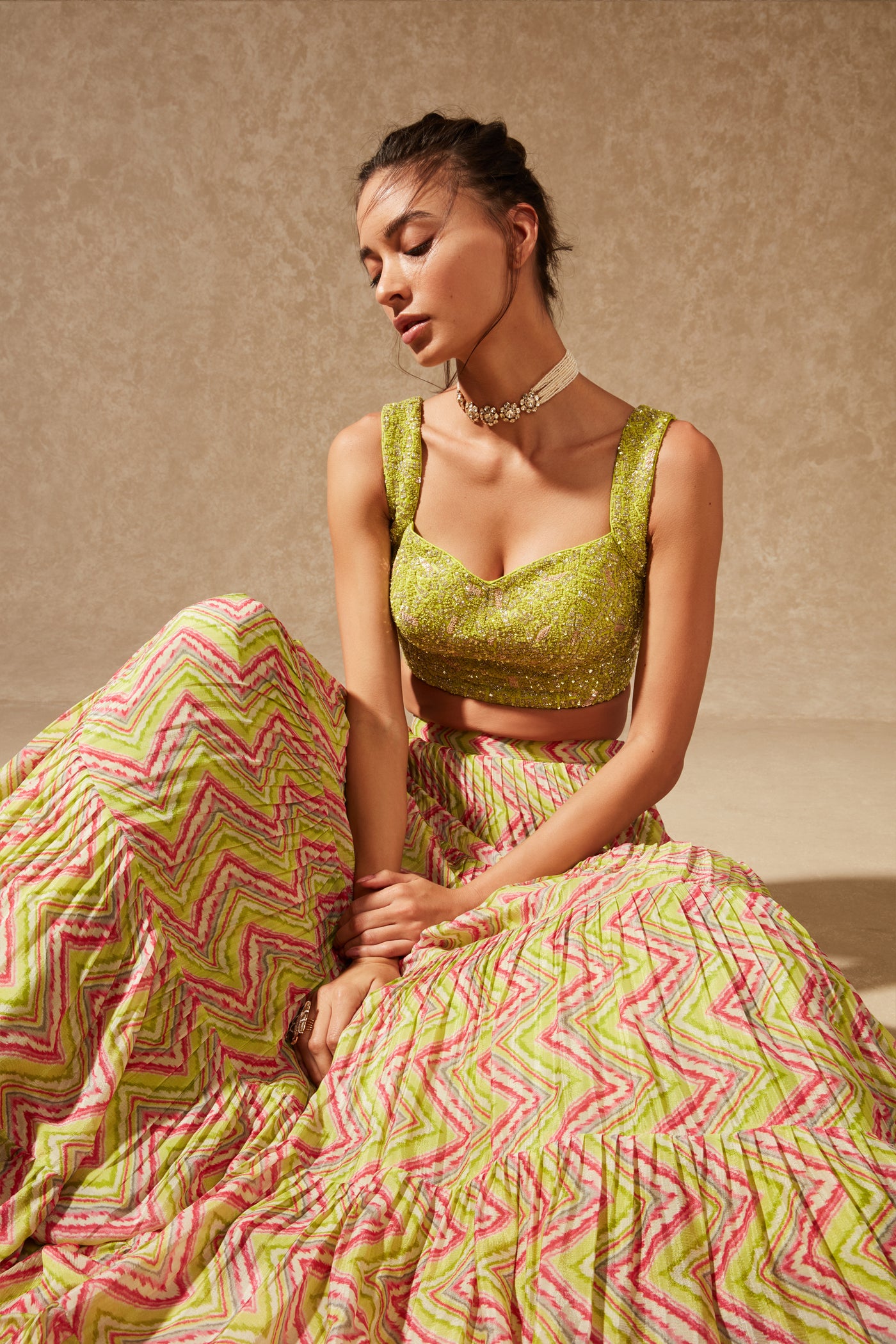 Chamee and Palak Luca Tiered Skirt indian designer wear online shopping melange singapore
