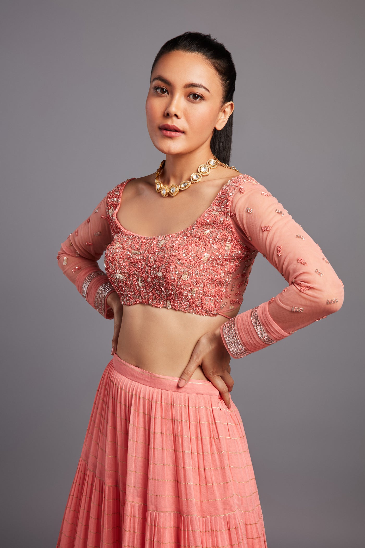 Chamee and Palak Mirai Set In Peach indian designer wear online shopping melange singapore