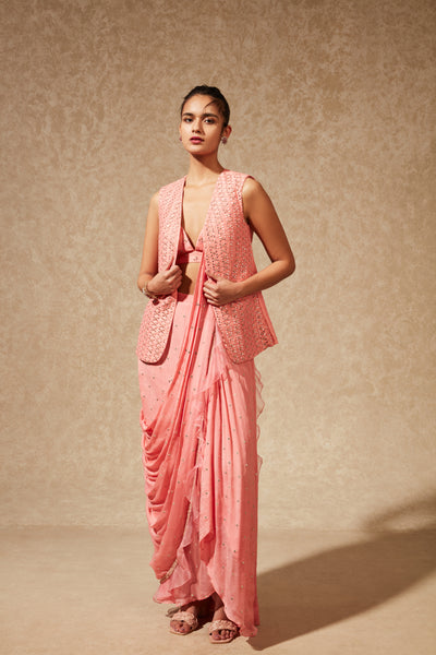 Chamee and Palak Sachi Drape Sari With Jacket indian designer wear online shopping melange singapore