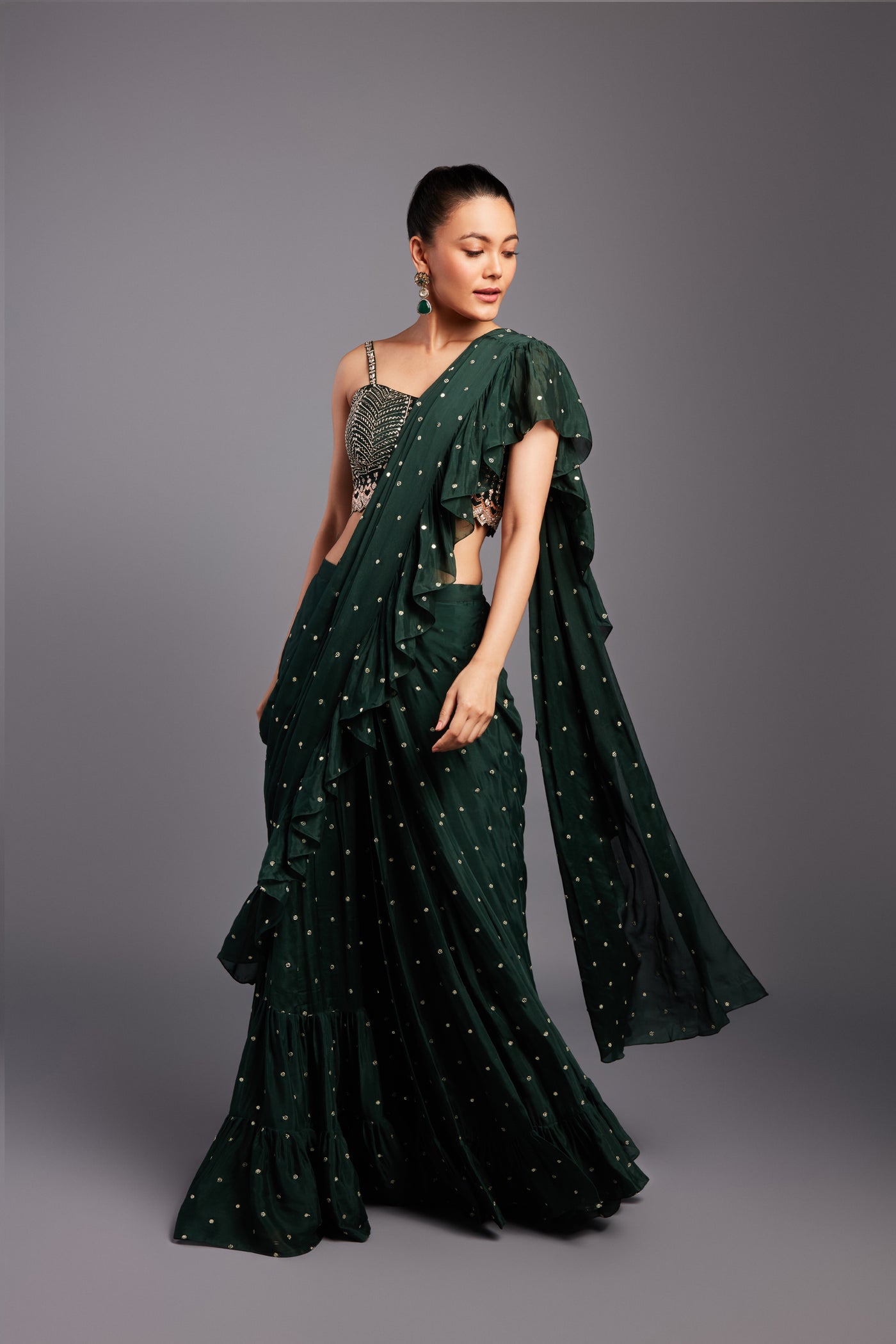 Chamee and Palak Varonica Ruffle Saree indian designer wear online shopping melange singapore