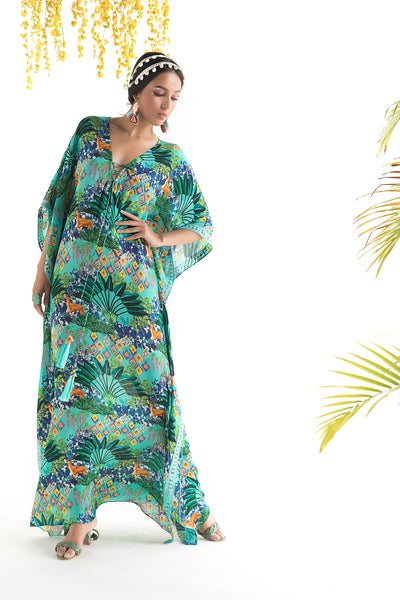 Chhavvi Aggarwal Aqua Printed kaftan indian designer online shopping melange singapore