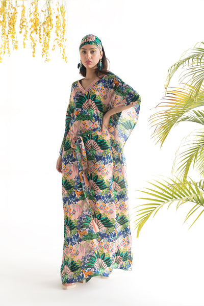 Chhavvi Aggarwal Blush Printed Kaftan indian designer online shopping melange singapore