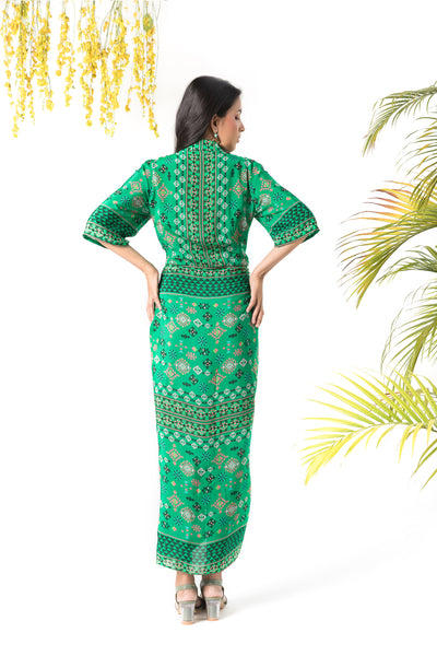 Chhavvi Aggarwal Green Printed Shirt Dress indian designer online shopping melange singapore