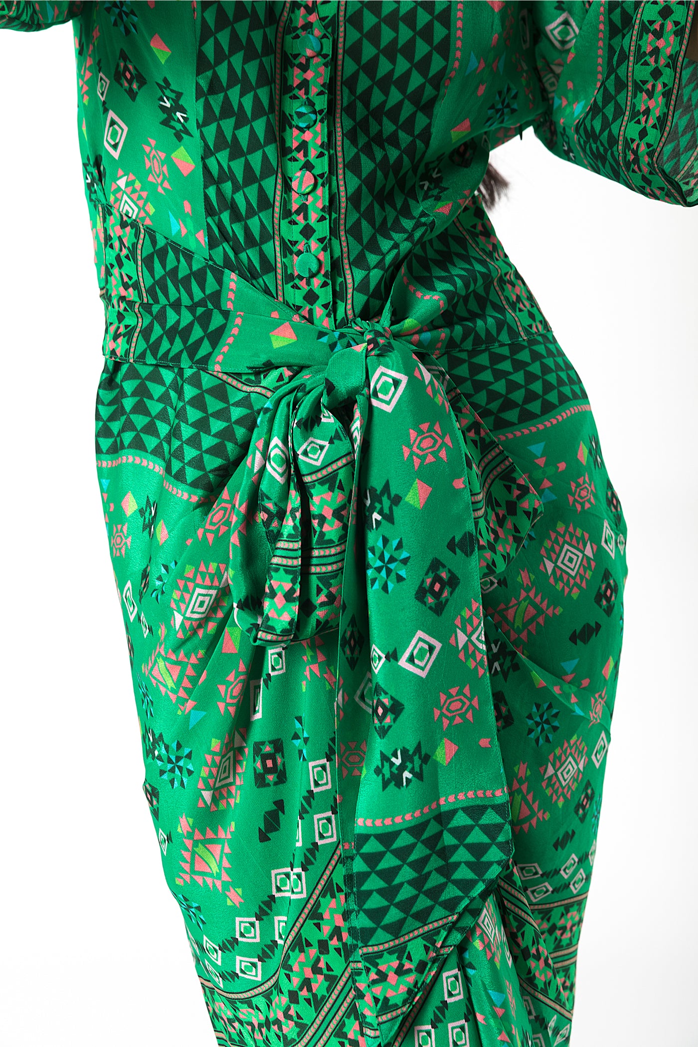 Green Printed Shirt Dress