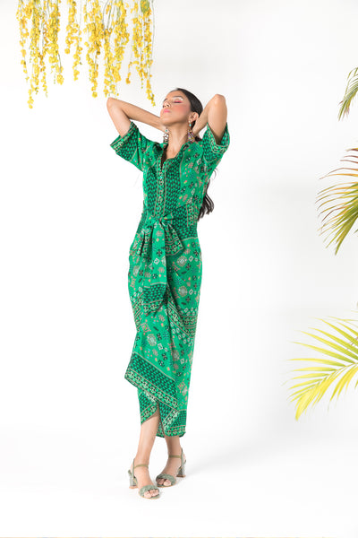Chhavvi Aggarwal Green Printed Shirt Dress indian designer online shopping melange singapore