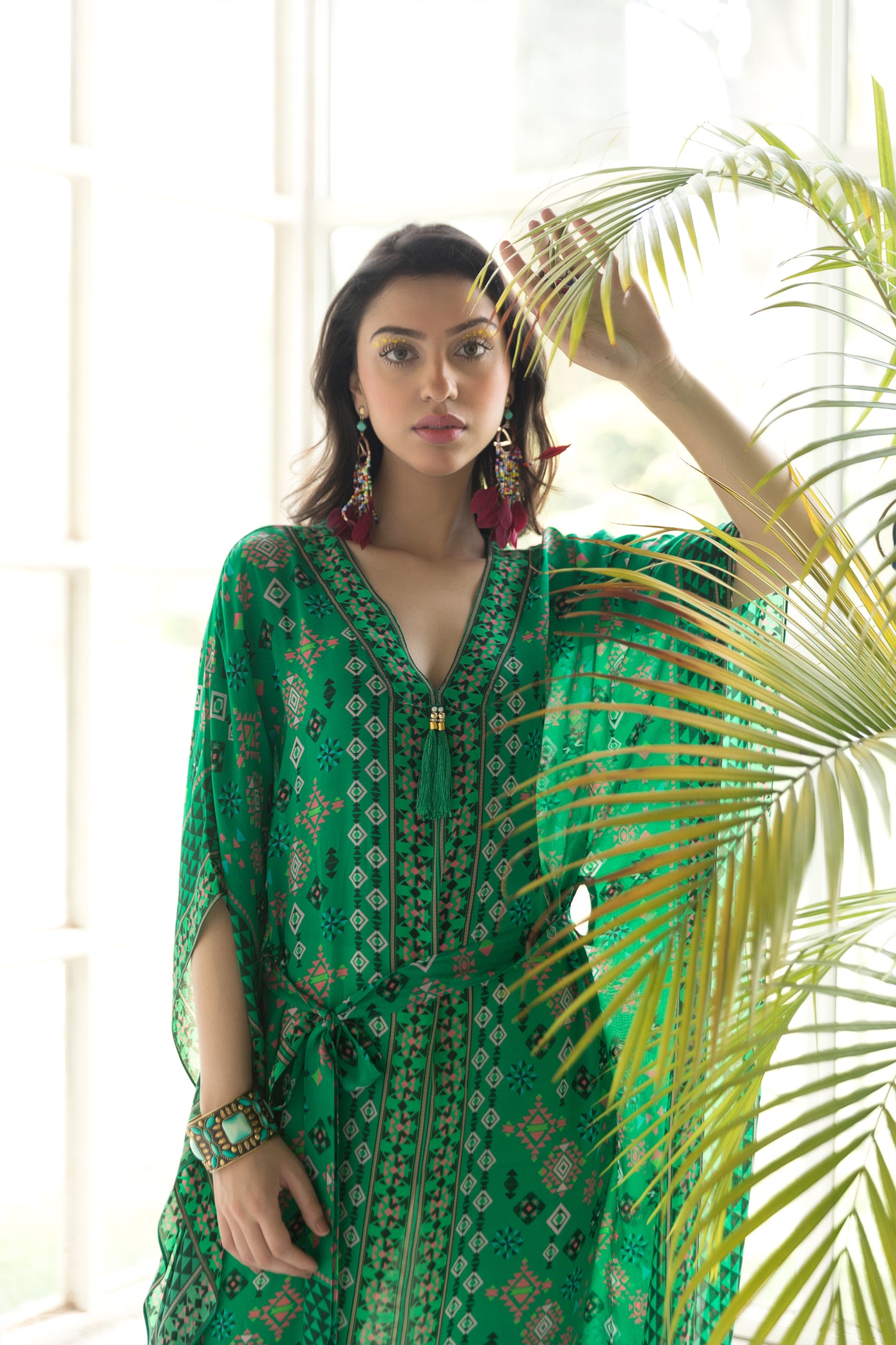 Chhavvi Aggarwal Green printed kaftan indian designer online shopping melange singapore