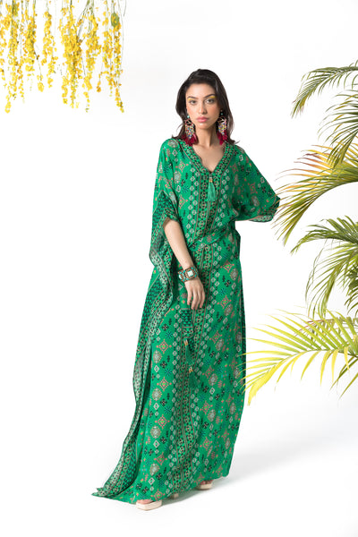 Chhavvi Aggarwal Green printed kaftan indian designer online shopping melange singapore