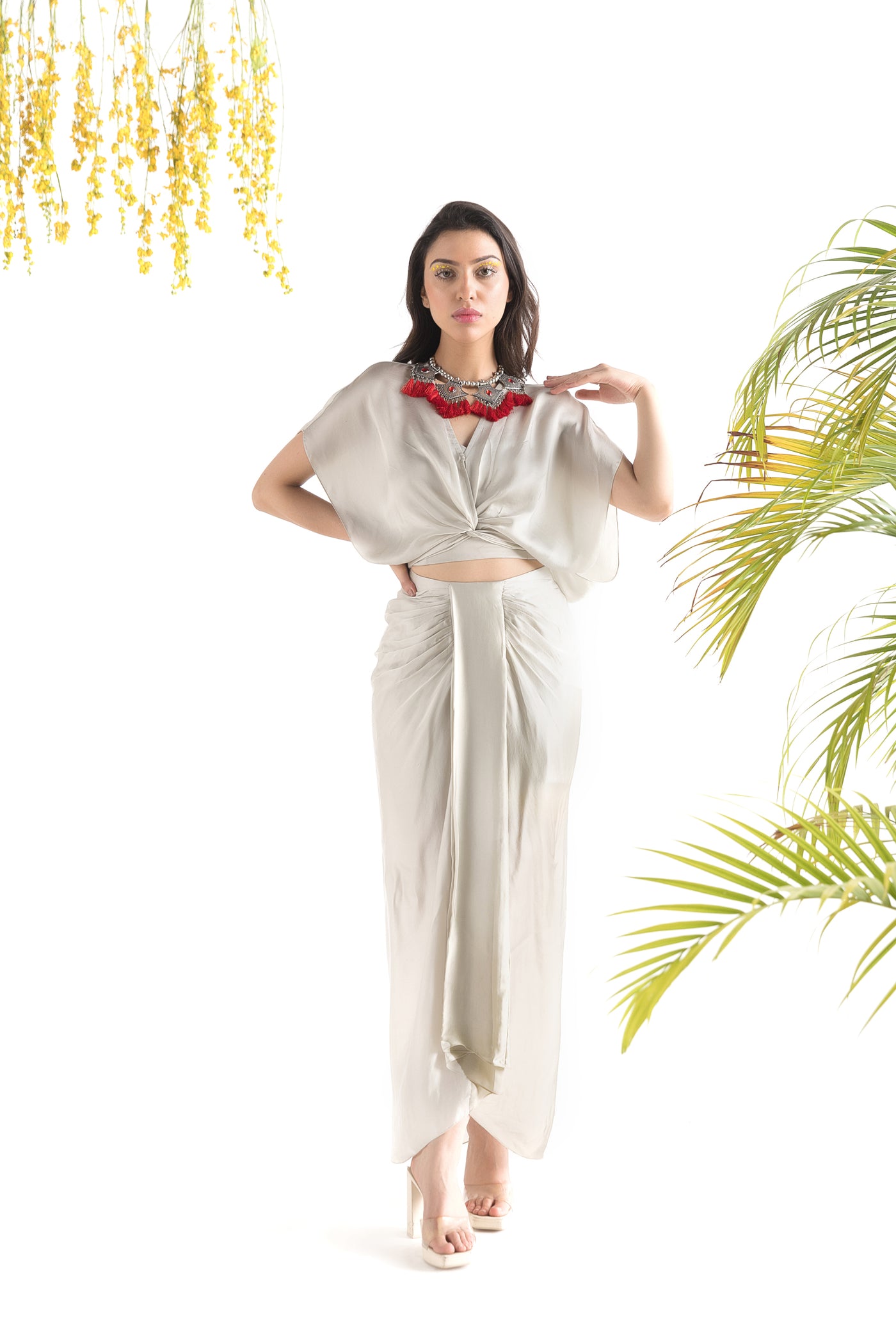 Chhavvi Aggarwal Grey Colored Skirt Set indian designer online shopping melange singapore