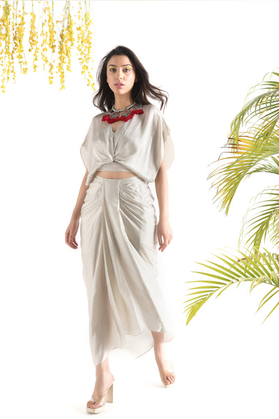 Chhavvi Aggarwal Grey Colored Skirt Set indian designer online shopping melange singapore