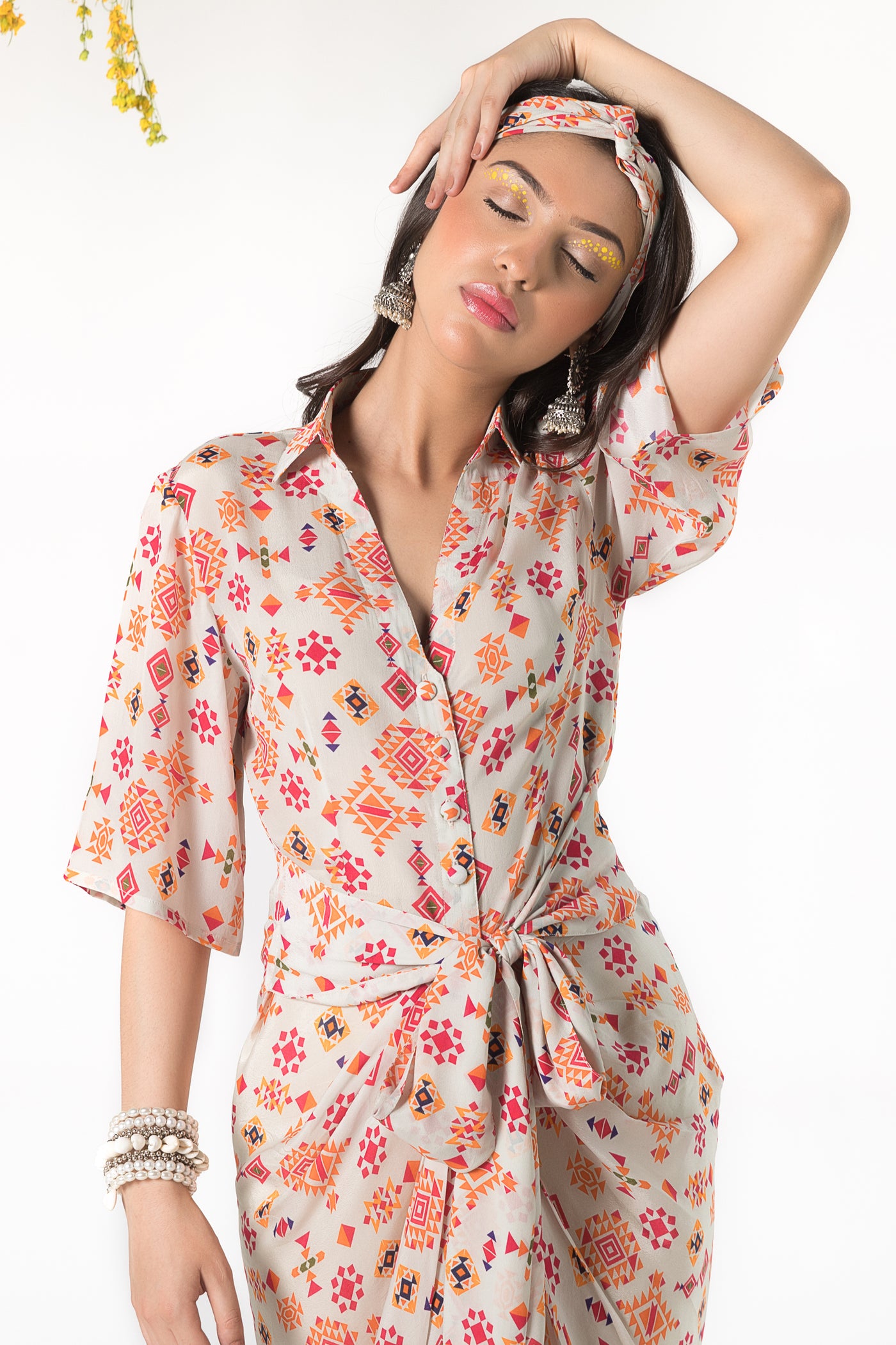Chhavvi Aggarwal Grey Printed Shirt Dress indian designer online shopping melange singapore