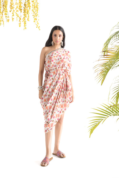 Chhavvi Aggarwal Grey Printed Cowl Dress indian designer online shopping melange singapore