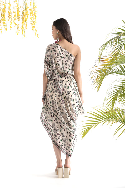 Chhavvi Aggarwal Ivory Printed Cowl Dress indian designer online shopping melange singapore