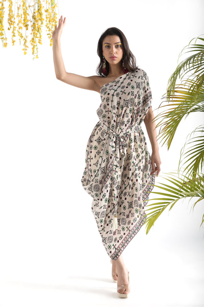 Chhavvi Aggarwal Ivory Printed Cowl Dress indian designer online shopping melange singapore