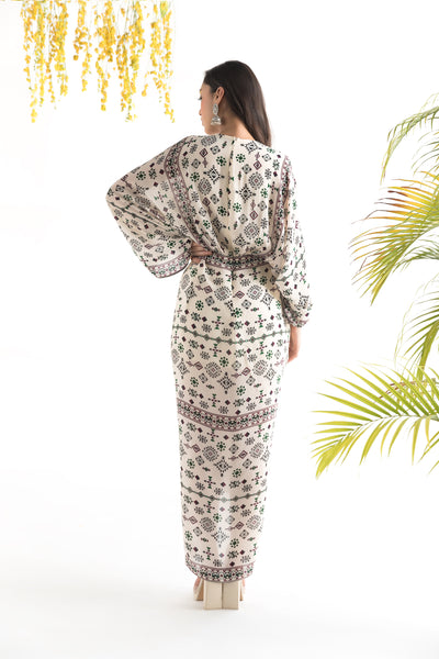 Chhavvi Aggarwal Ivory Printed Kaftan Dress indian designer online shopping melange singapore