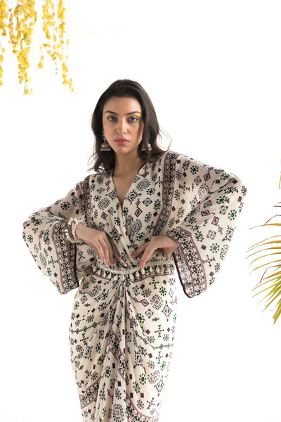 Chhavvi Aggarwal Ivory Printed Kaftan Dress indian designer online shopping melange singapore