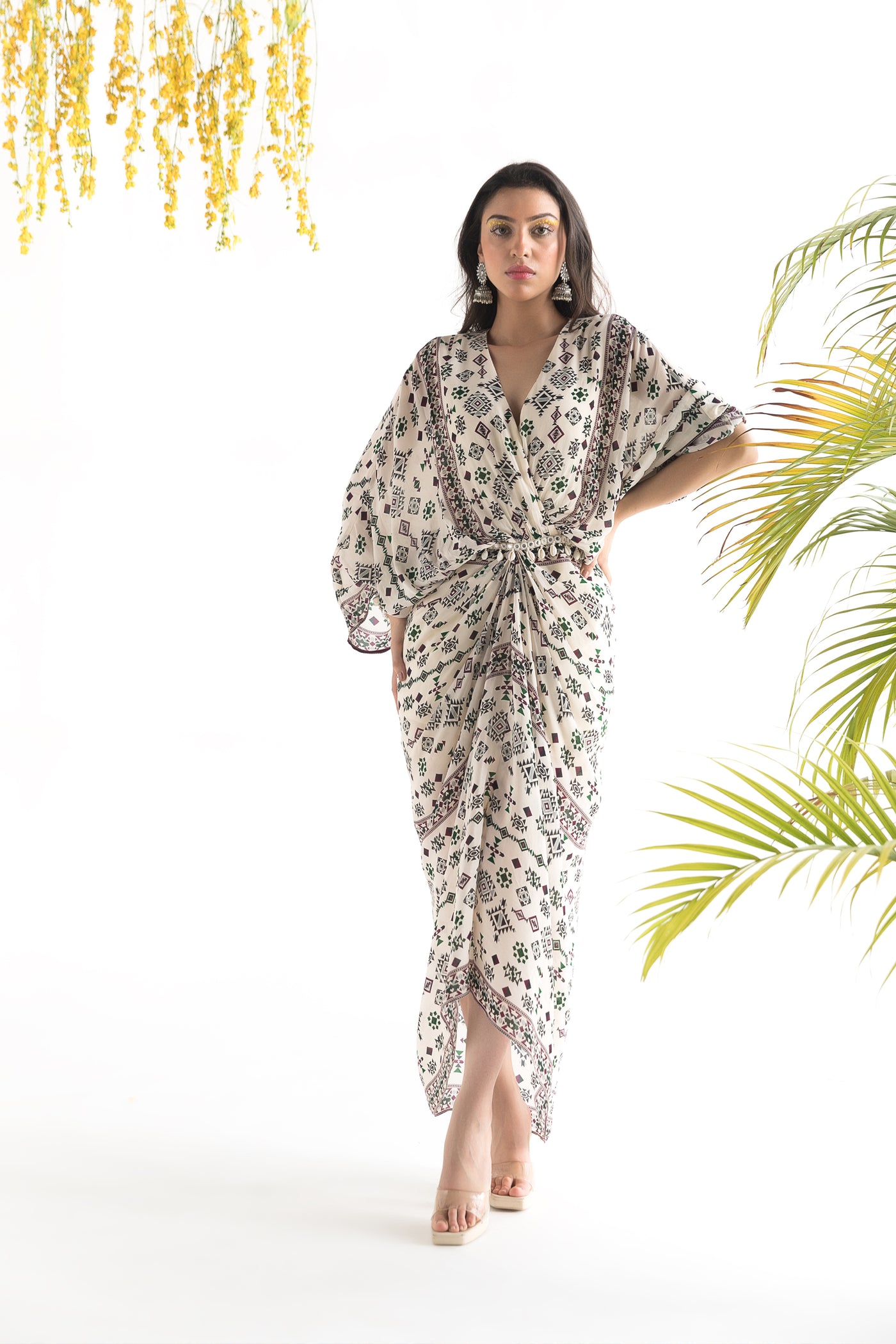 Chhavvi Aggarwal Ivory Printed Kaftan Dress indian designer online shopping melange singapore