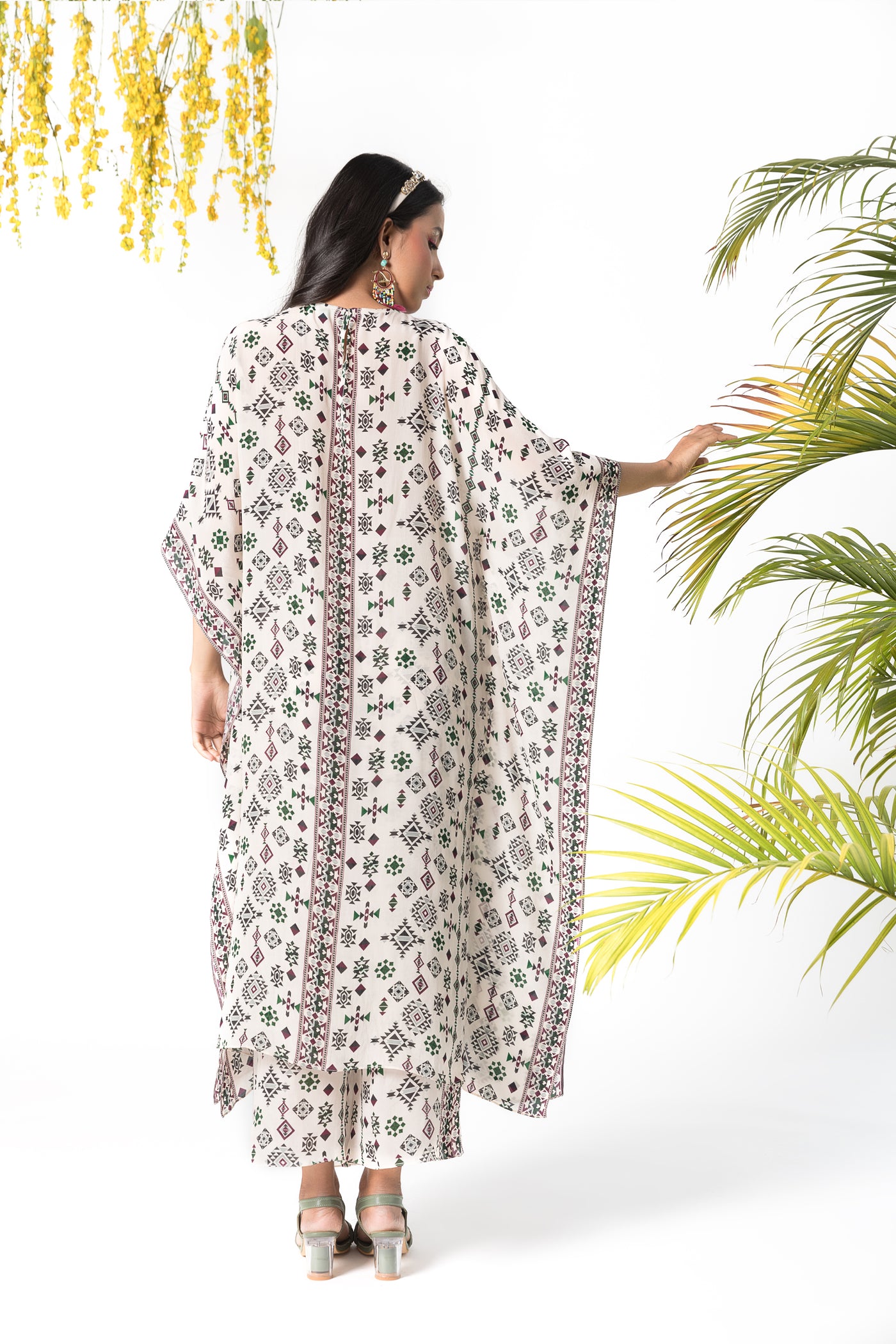 Chhavvi Aggarwal Ivory Printed Kaftan Set indian designer online shopping melange singapore