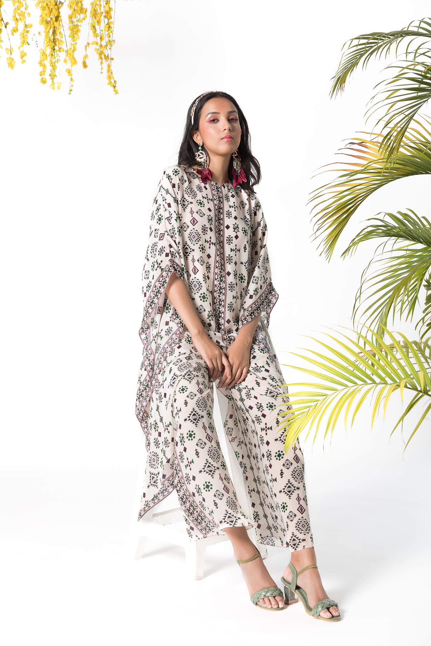 Chhavvi Aggarwal Ivory Printed Kaftan Set indian designer online shopping melange singapore