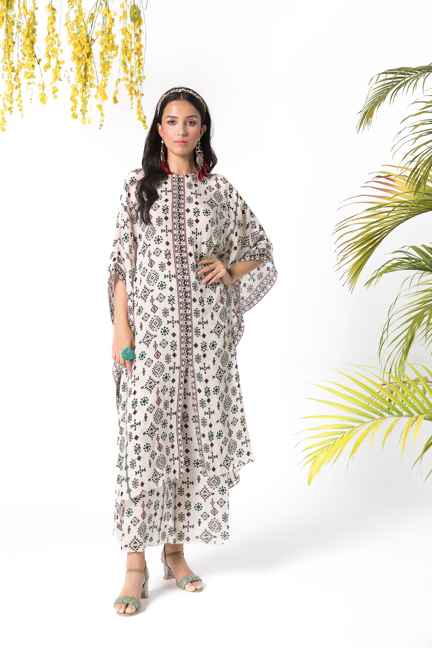 Chhavvi Aggarwal Ivory Printed Kaftan Set indian designer online shopping melange singapore