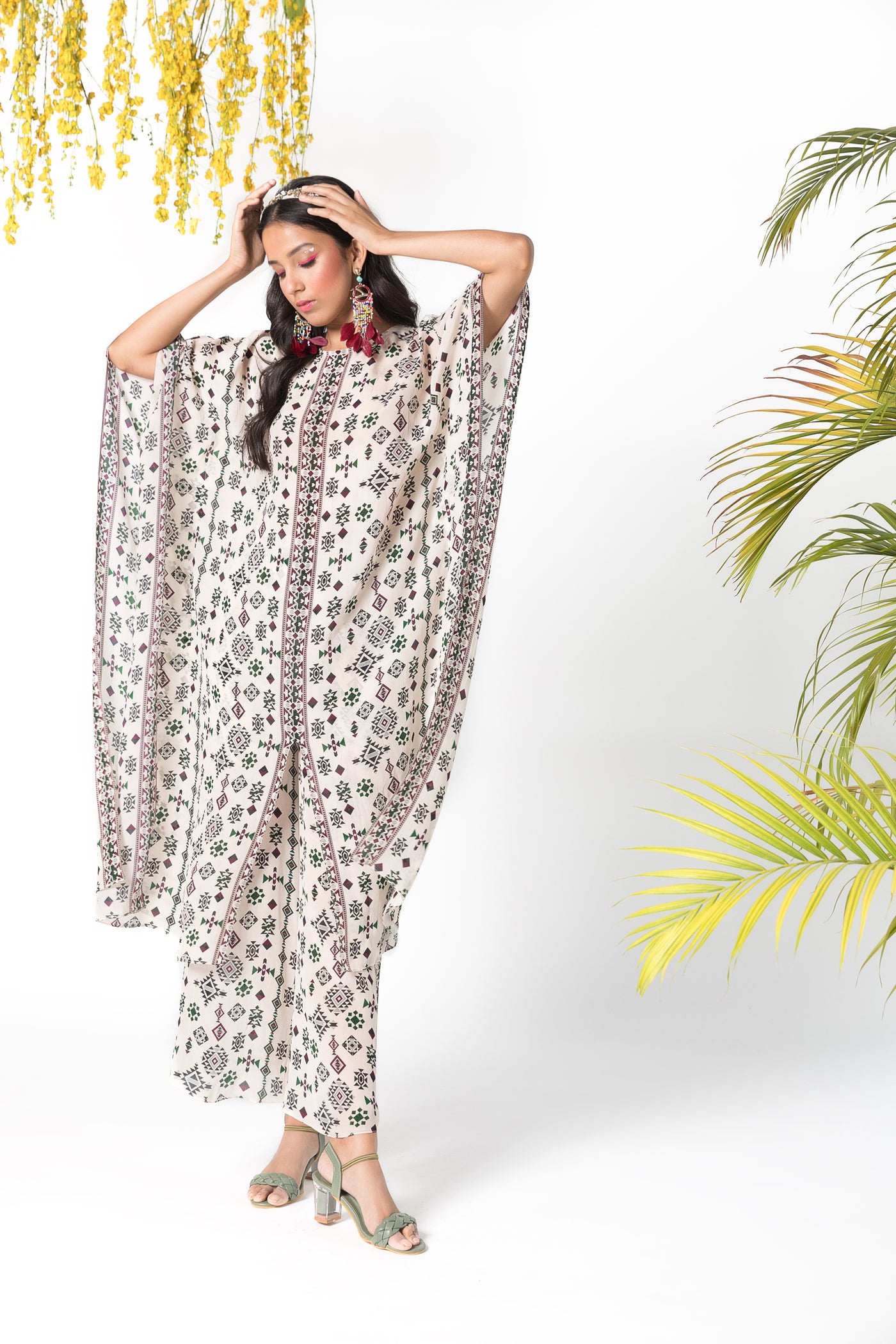 Chhavvi Aggarwal Ivory Printed Kaftan Set indian designer online shopping melange singapore