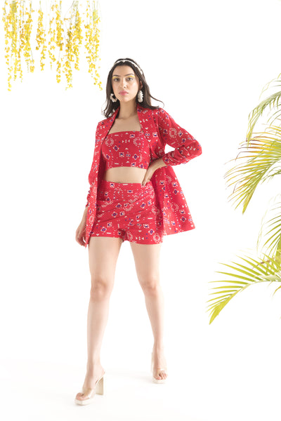 Chhavvi Aggarwal Red Printed Co-Ord Sett indian designer online shopping melange singapore