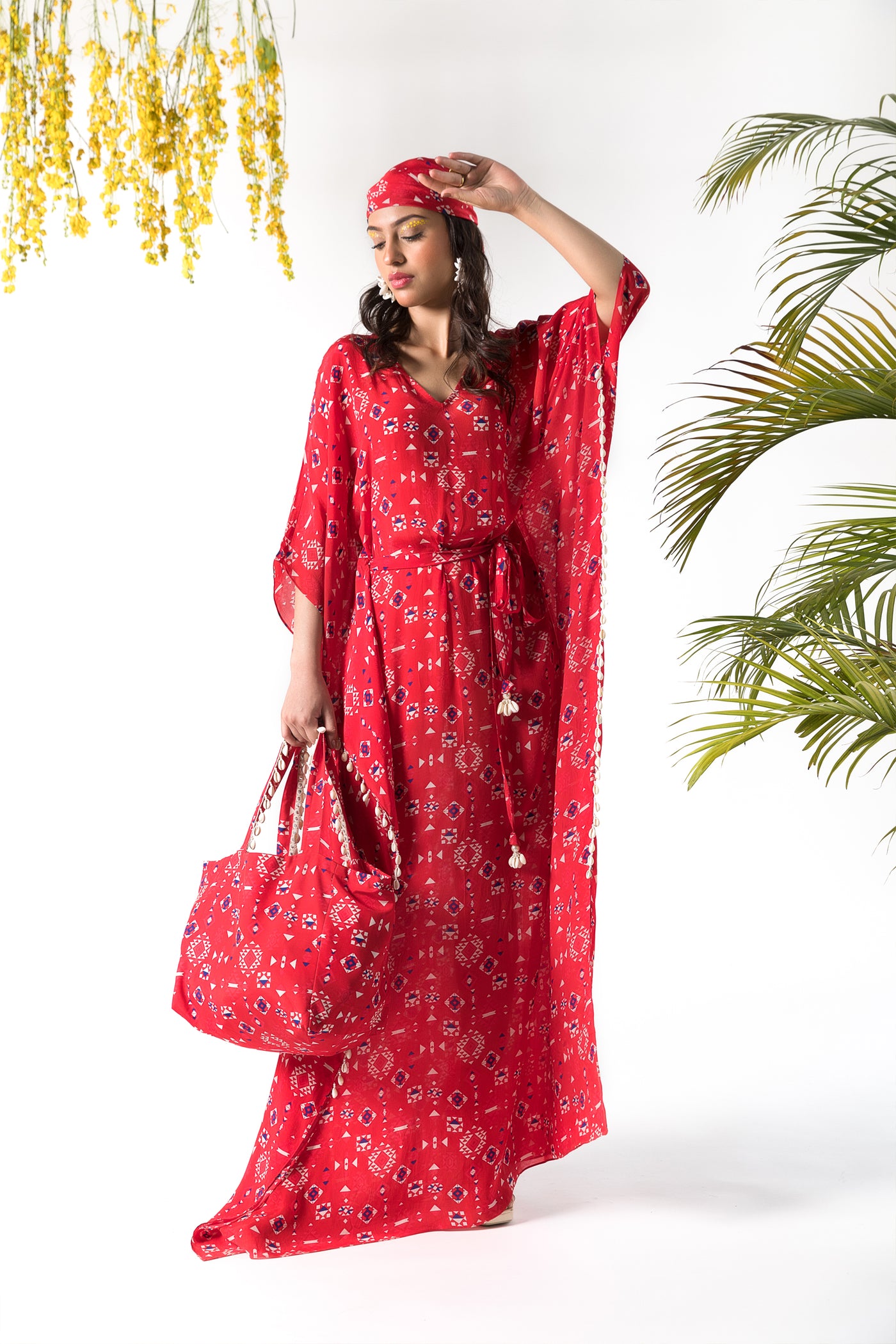 Chhavvi Aggarwal Red printed kaftan indian designer online shopping melange singapore