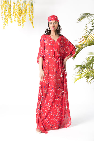 Chhavvi Aggarwal Red printed kaftan indian designer online shopping melange singapore