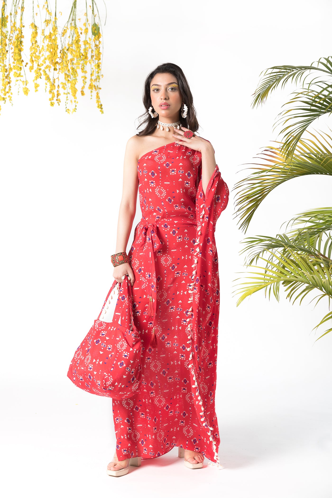 Chhavvi Aggarwal Red printed kaftan Red indian designer online shopping melange singapore