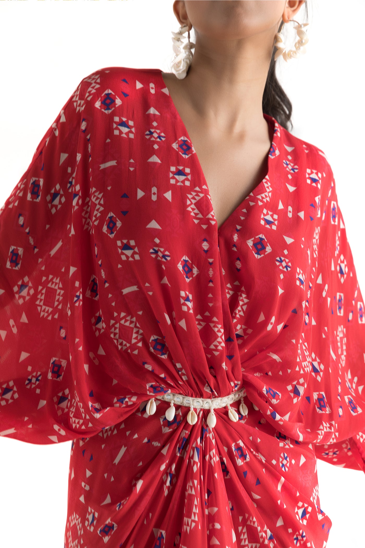 Chhavvi Aggarwal Red Printed Kaftan Dress indian designer online shopping melange singapore