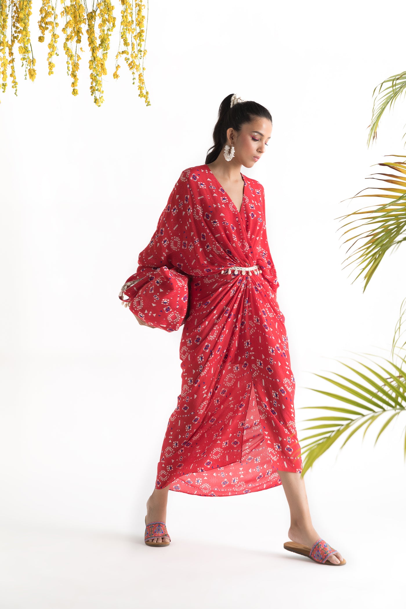 Chhavvi Aggarwal Red Printed Kaftan Dress indian designer online shopping melange singapore