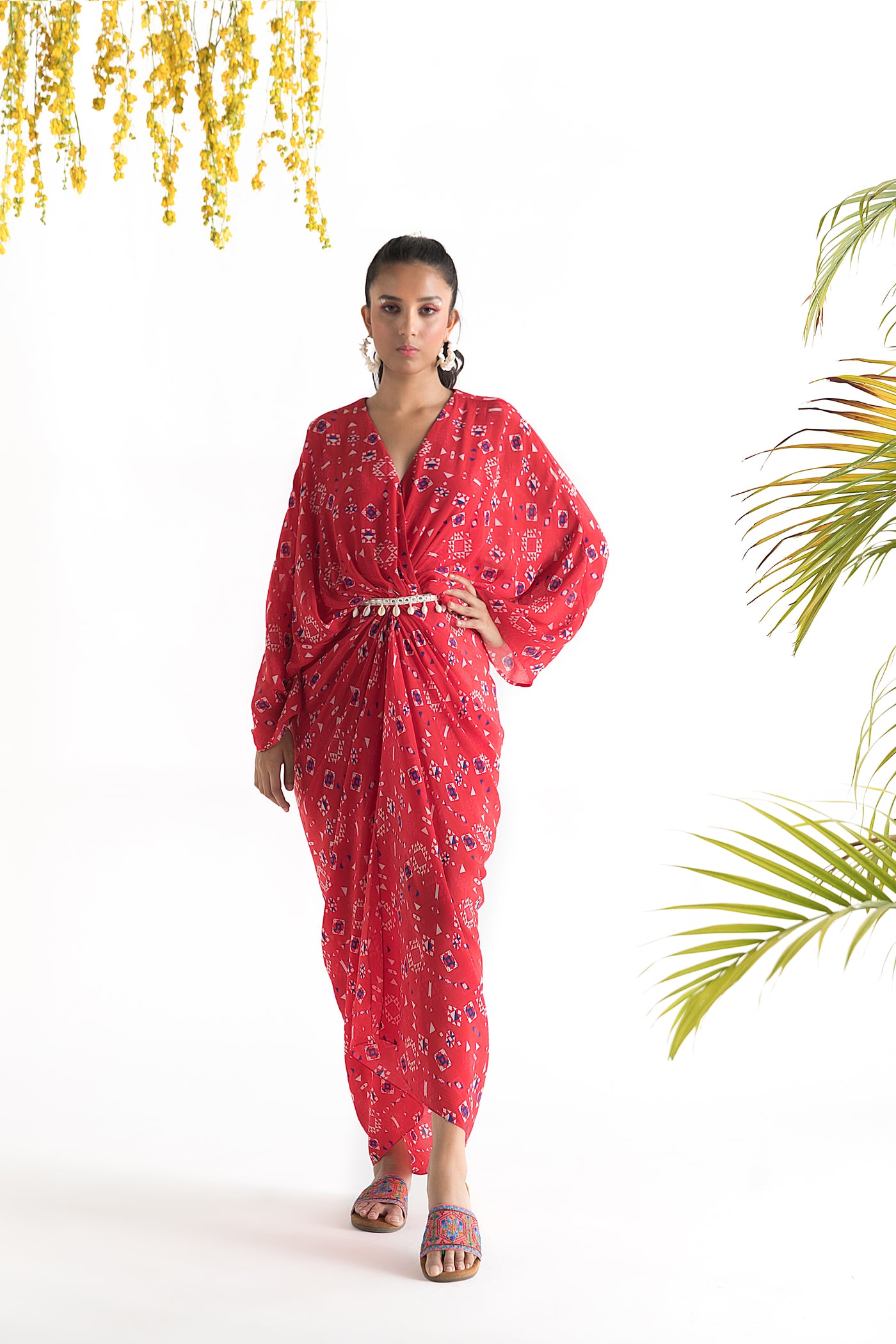 Chhavvi Aggarwal Red Printed Kaftan Dress indian designer online shopping melange singapore
