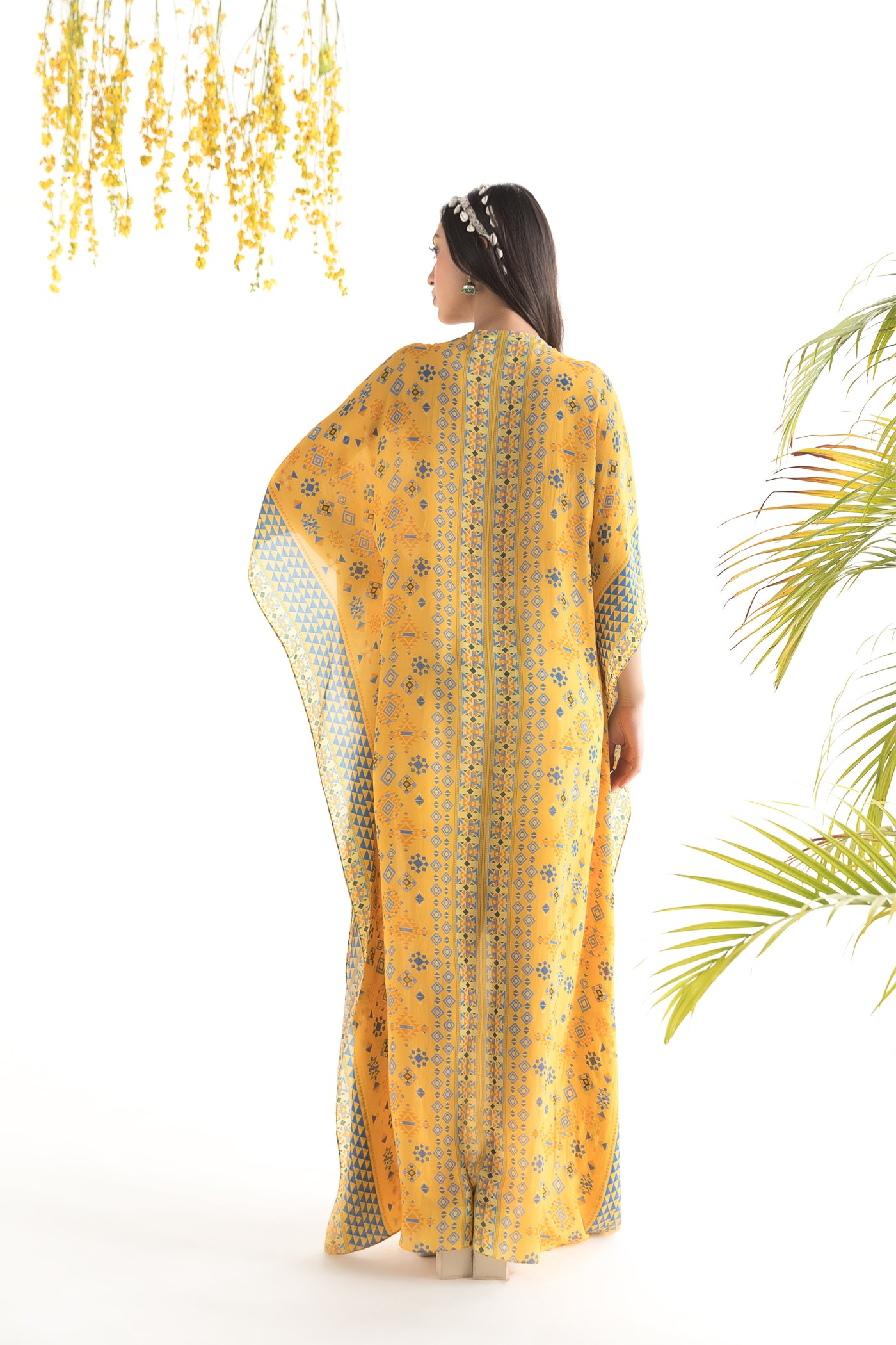 Chhavvi Aggarwal Yellow Printed kaftan indian designer online shopping melange singapore