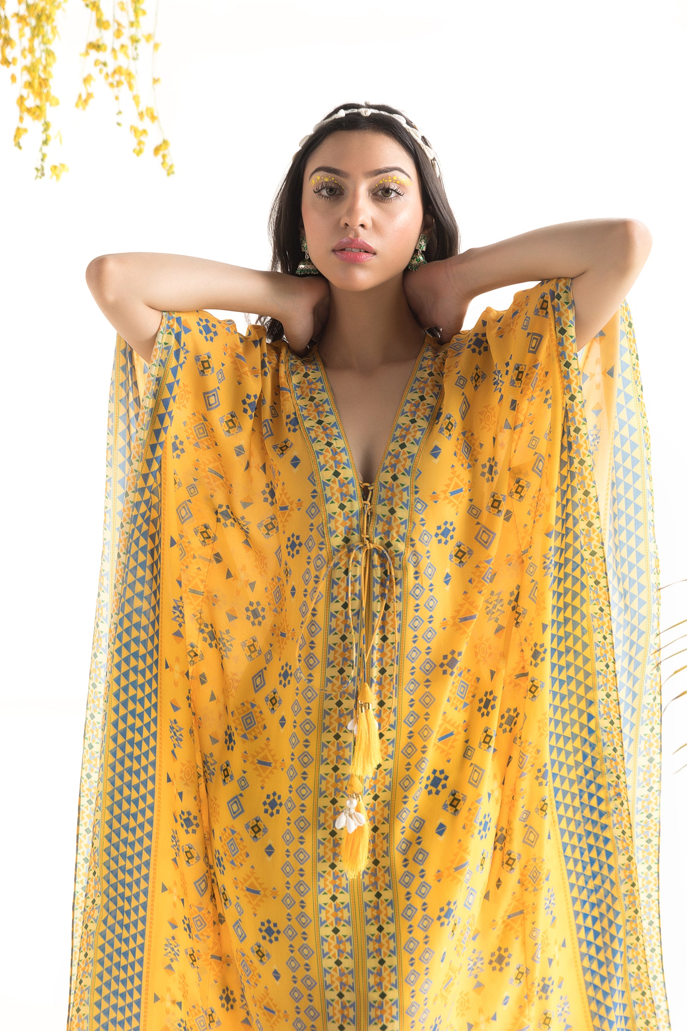 Chhavvi Aggarwal Yellow Printed kaftan indian designer online shopping melange singapore