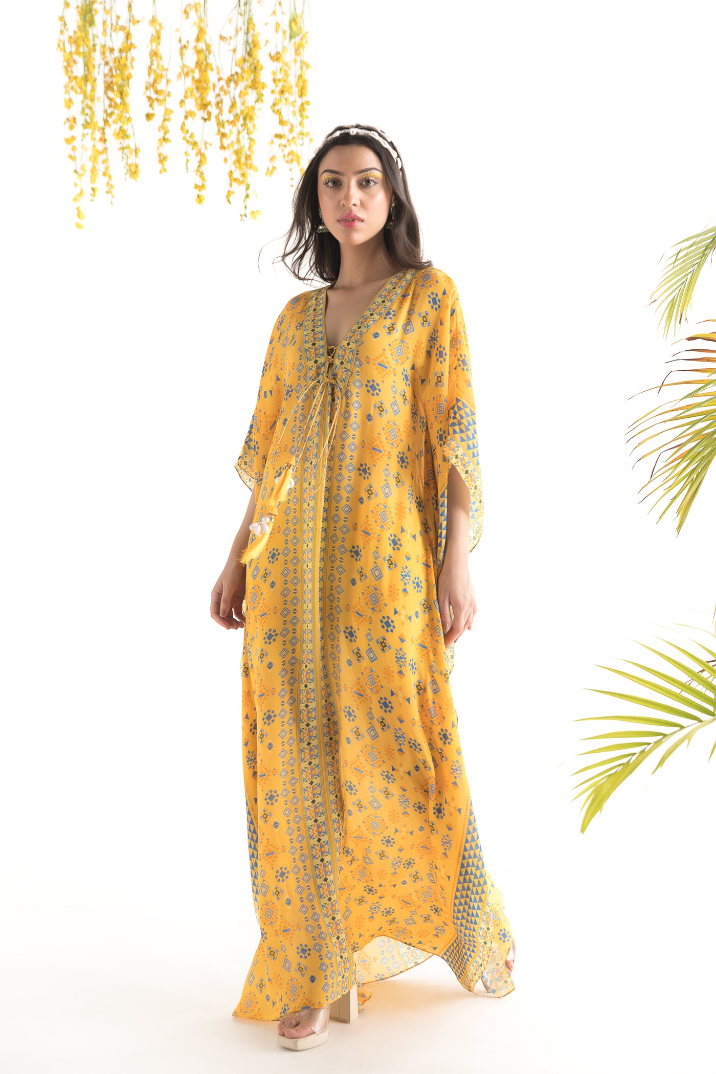 Chhavvi Aggarwal Yellow Printed kaftan indian designer online shopping melange singapore