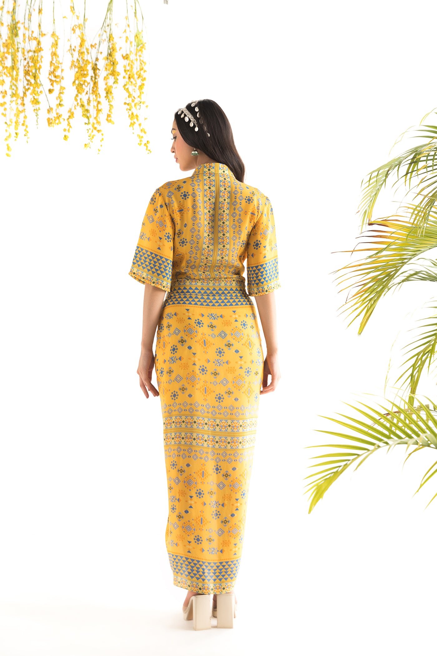 Chhavvi Aggarwal Yellow Printed Shirt Dress indian designer online shopping melange singapore