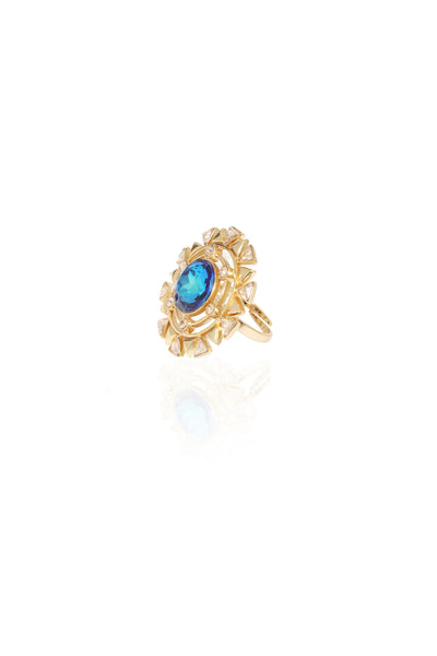 esme blooming daisy ring Bermuda blue in gold fashion imitation jewellery indian designer wear online shopping melange singapore