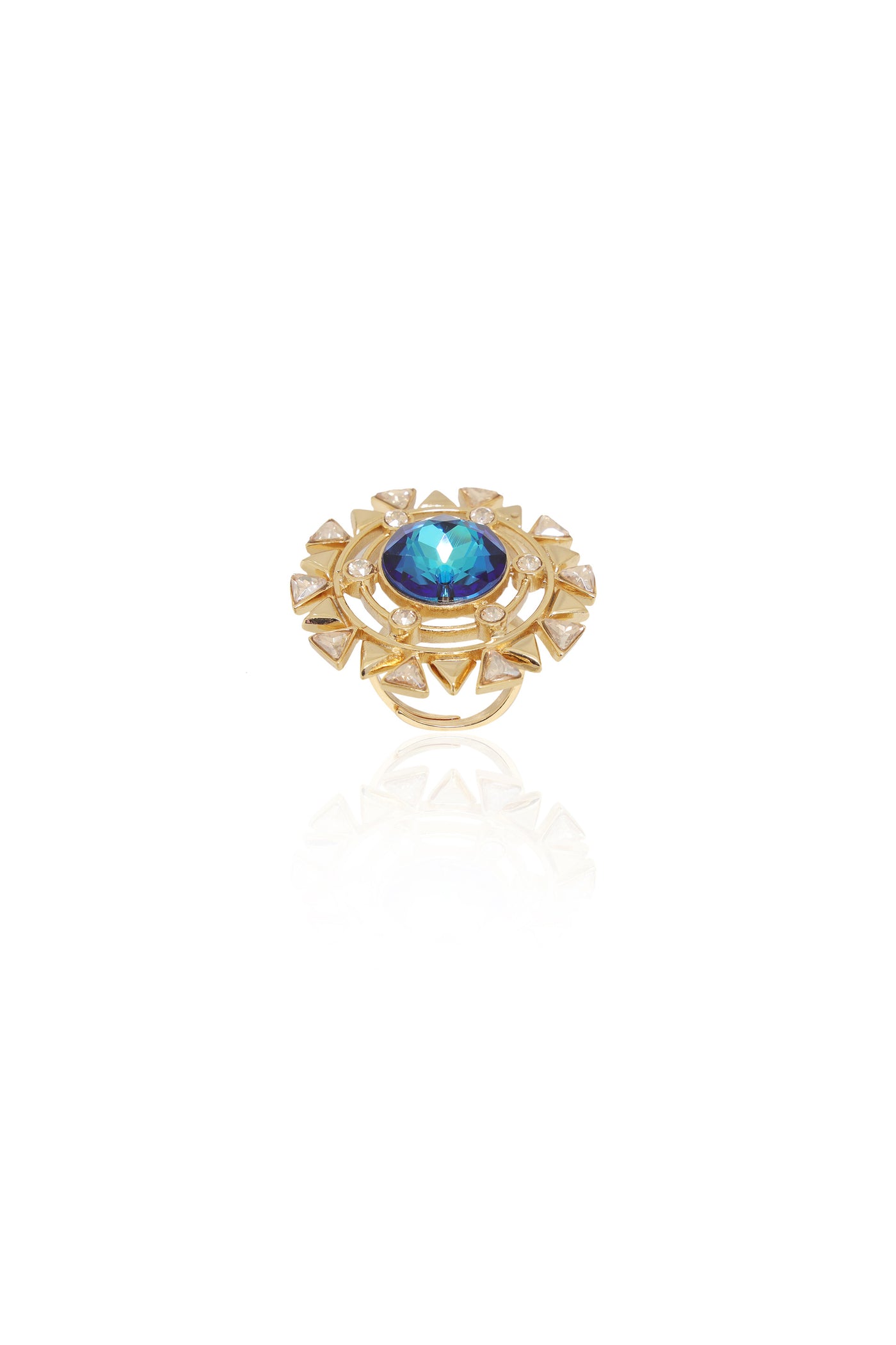 esme blooming daisy ring Bermuda blue in gold fashion imitation jewellery indian designer wear online shopping melange singapore