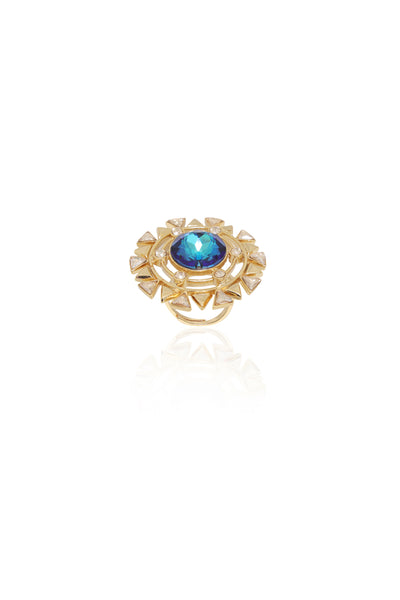 esme blooming daisy ring Bermuda blue in gold fashion imitation jewellery indian designer wear online shopping melange singapore