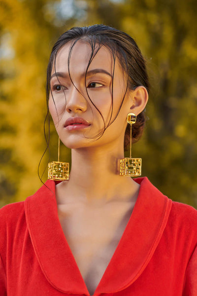 Esme Cube Earrings gold fashion jewellery online shopping melange singapore indian designer wear