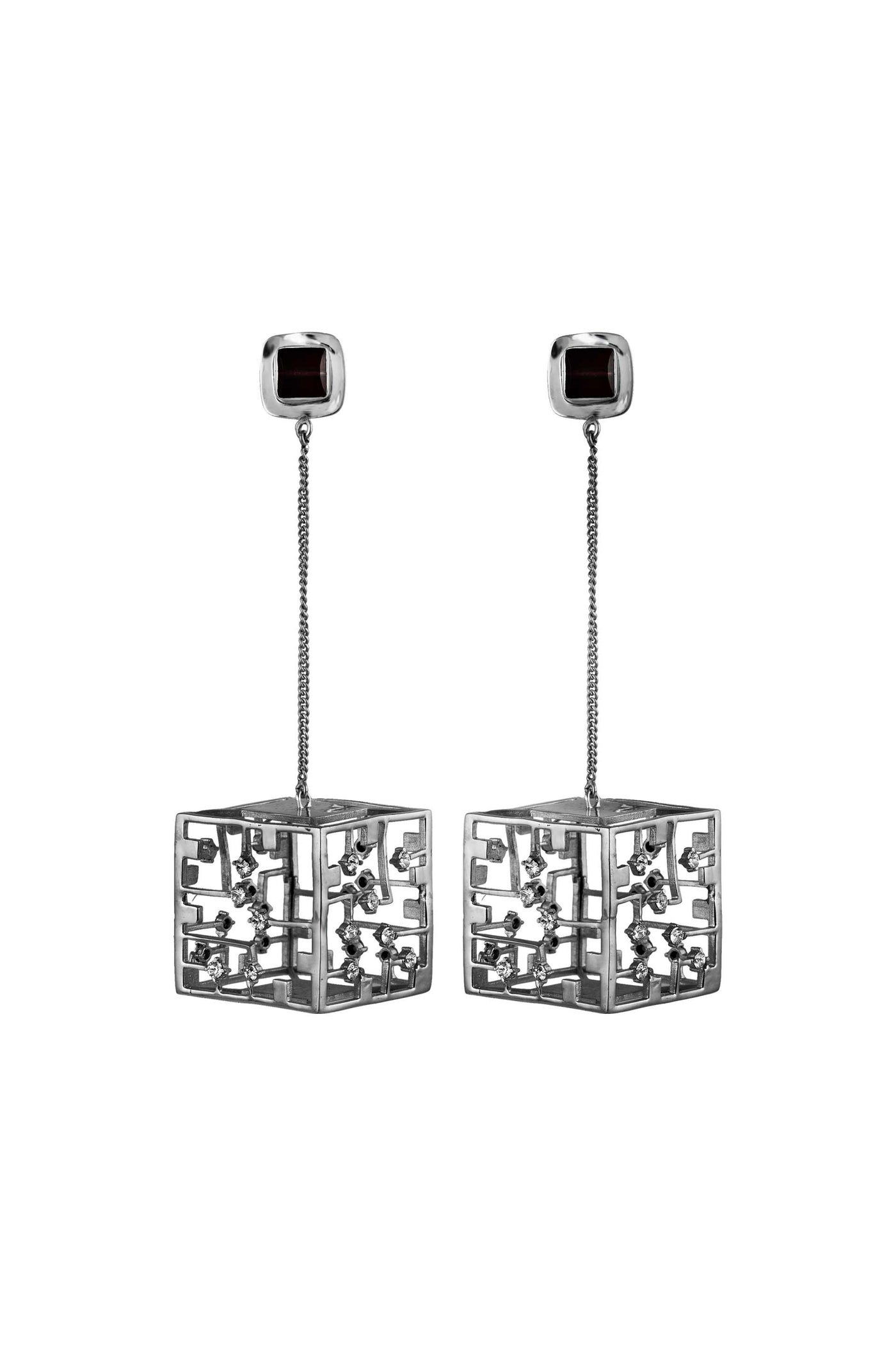 Esme Cube Earrings Gunmetal fashion jewellery online shopping melange singapore indian designer wear