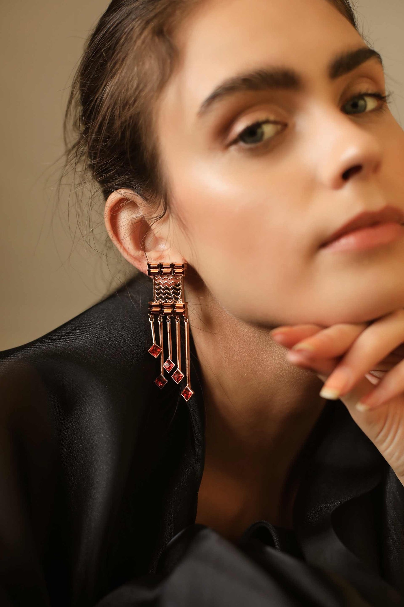 esme cancan earrings brown and red fashion jewellery indian designer wear online shopping melange singapore