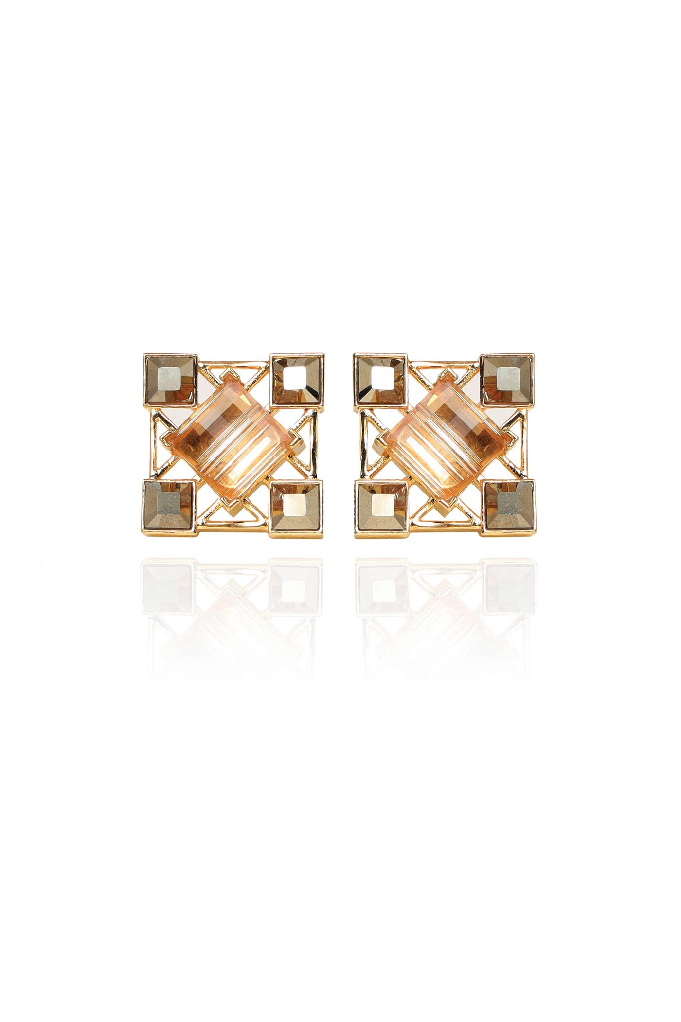 esme quadrille earrings metallic grey and gold fashion jewellery indian designer wear online shopping melange singapore