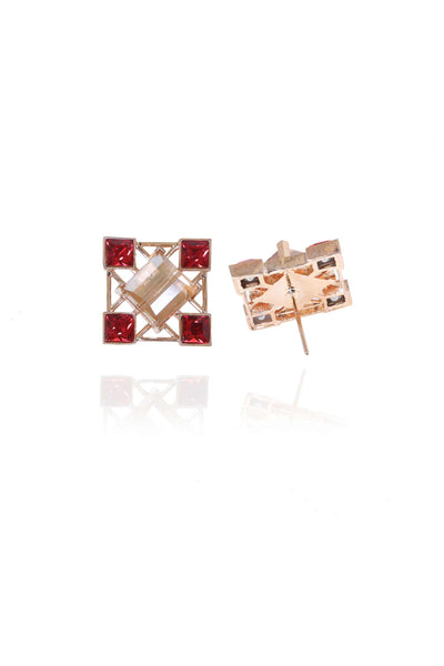 esme quadrille earrings red and gold fashion jewellery indian designer wear online shopping melange singapore