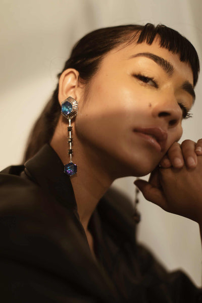 Esme Flamingo Earrings Blue fashion jewellery online shopping melange singapore indian designer wear