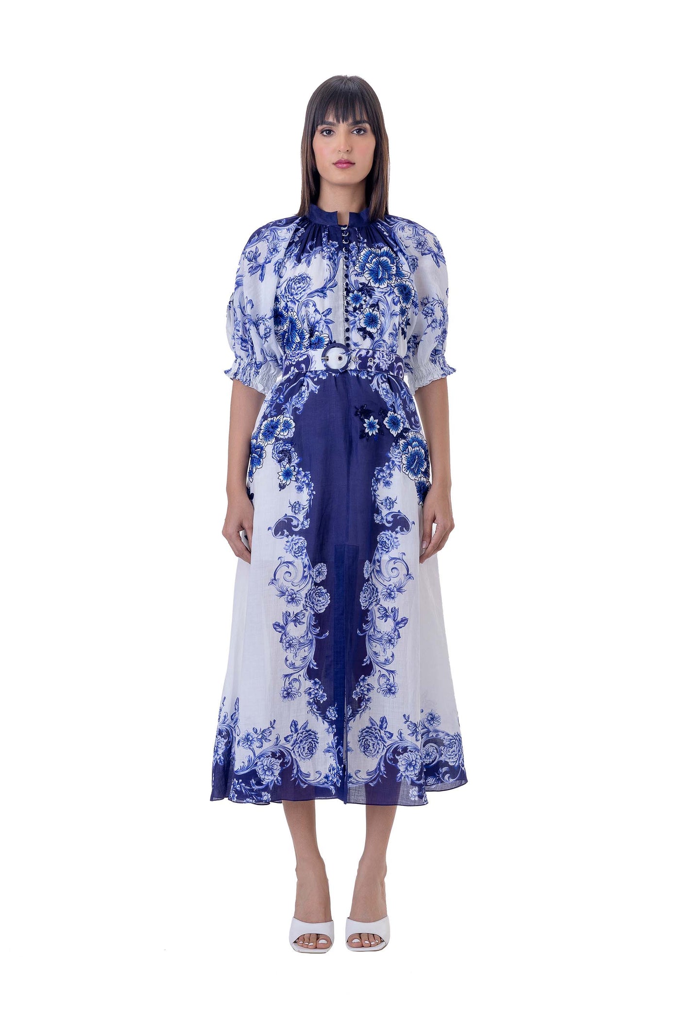 gaya Dyme Dress white blue western indian designer wear online shopping melange singapore
