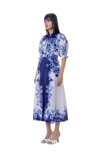 gaya Dyme Dress white blue western indian designer wear online shopping melange singapore