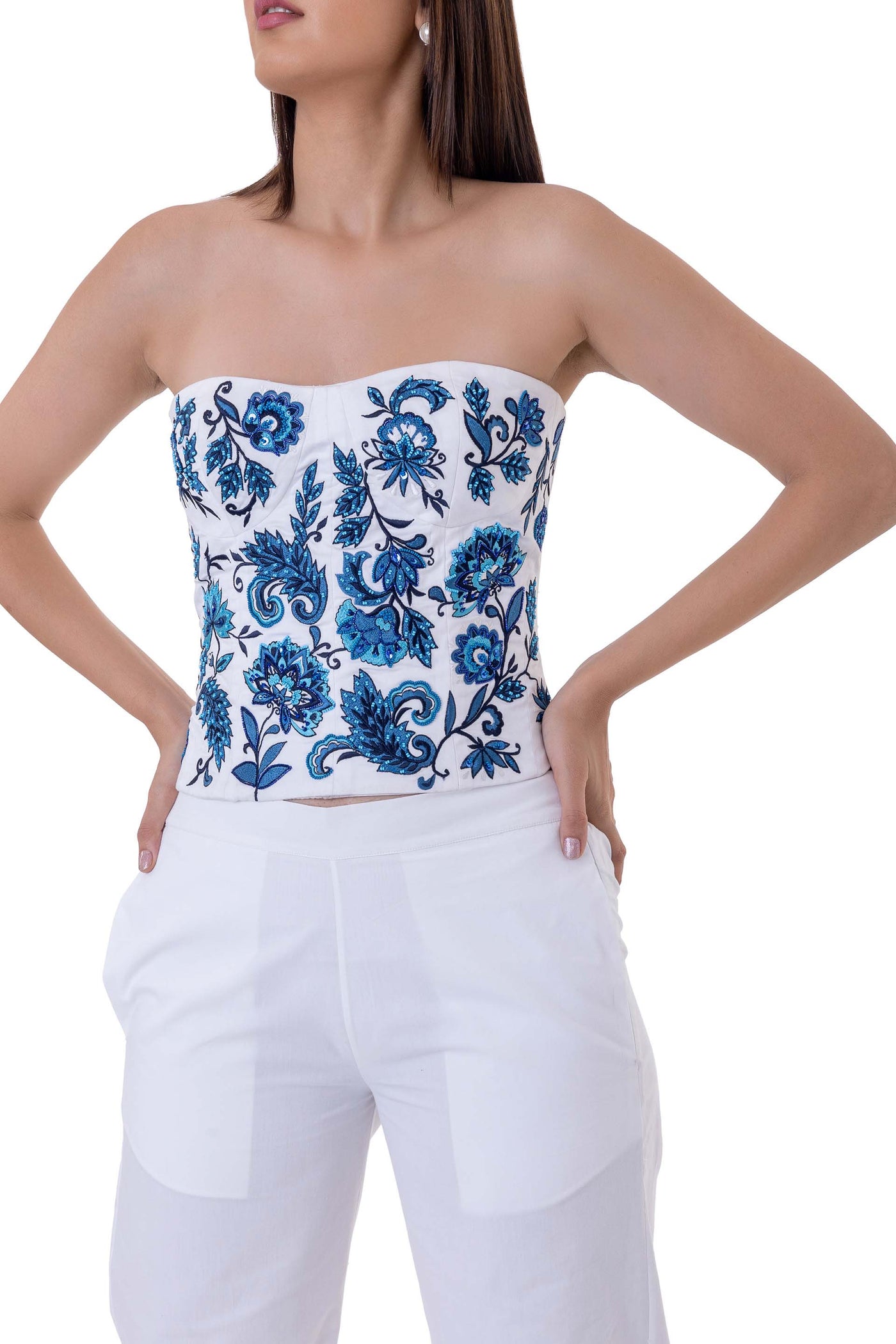 gaya Hiya Bustier white blue western indian designer wear online shopping melange singapore