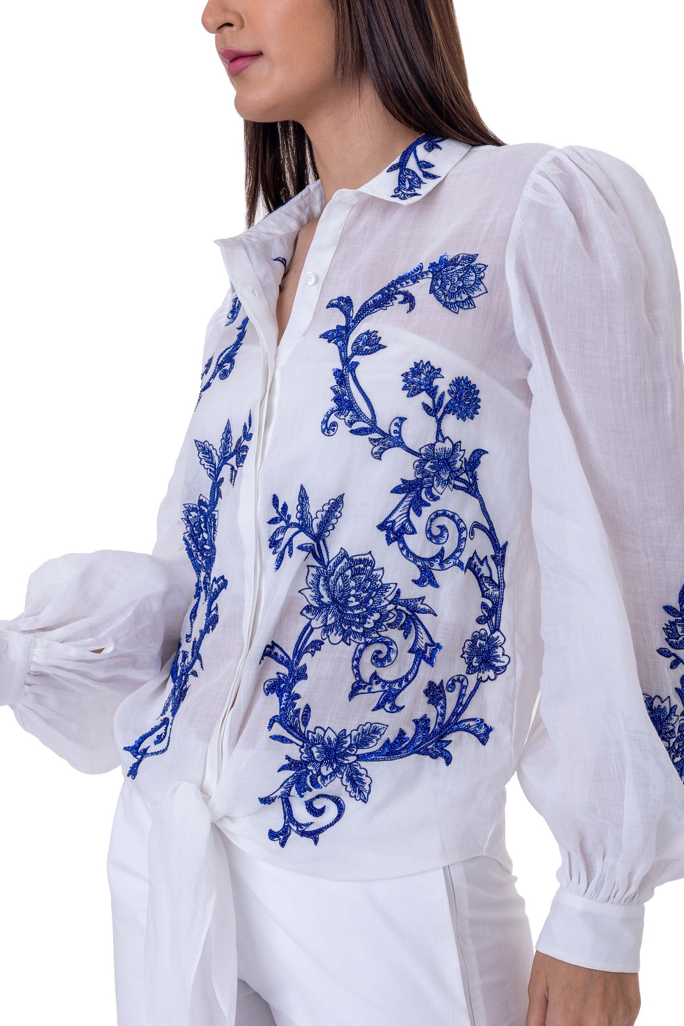 gaya Opera Shirt white blue western indian designer wear online shopping melange singapore