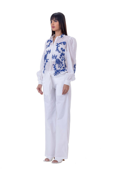 gaya Opera Shirt white blue western indian designer wear online shopping melange singapore